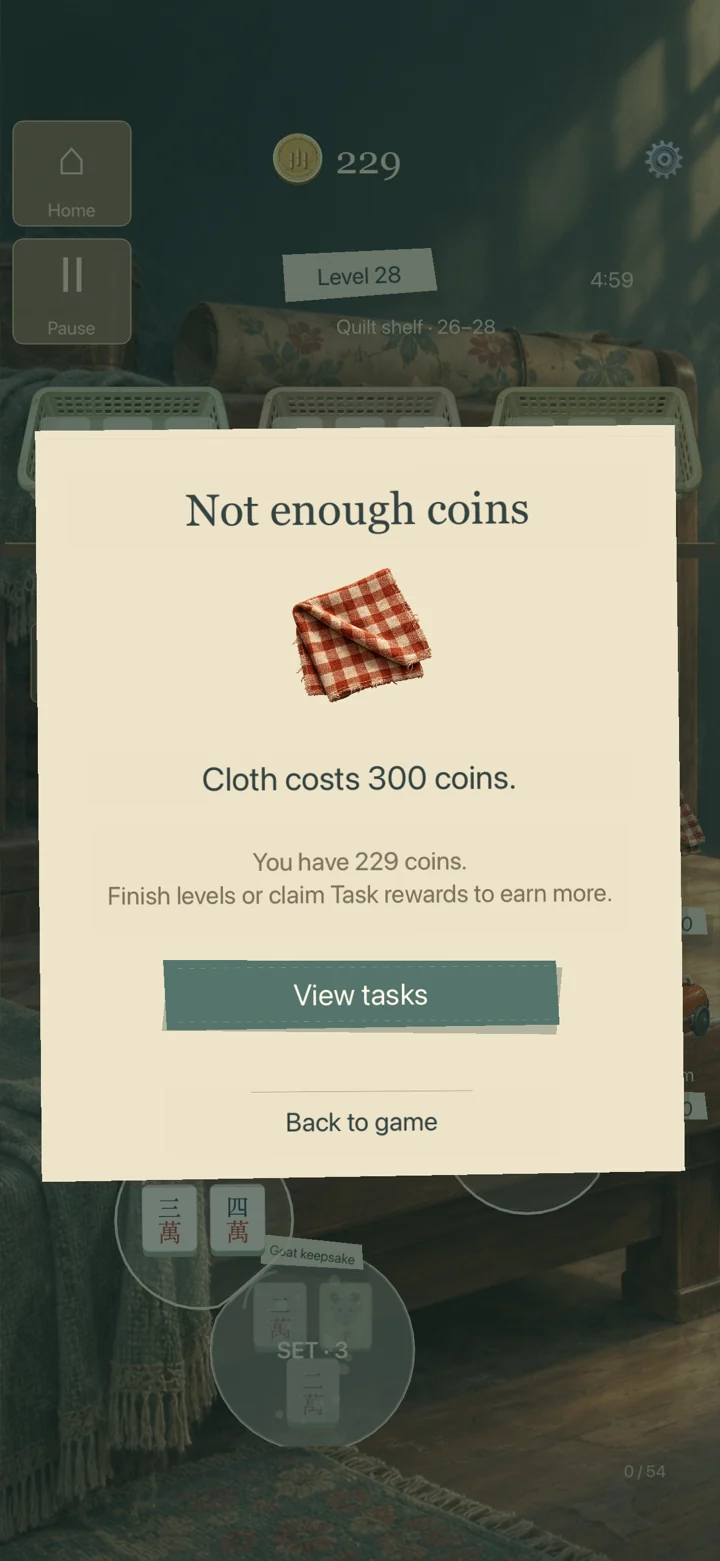 A gingham cleaning cloth available with coins earned from levels and tasks