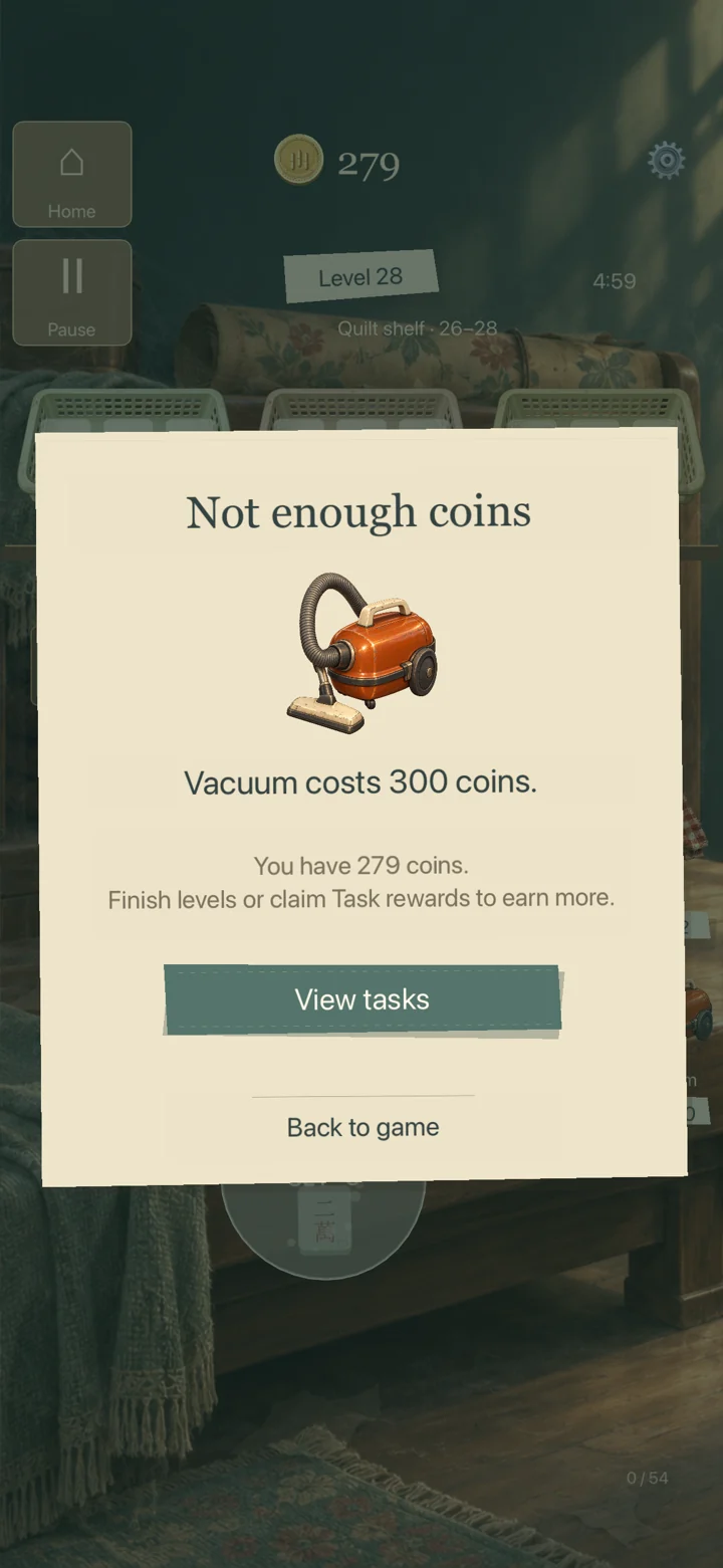 A vintage orange vacuum cleaner in the game’s cleaning tools menu